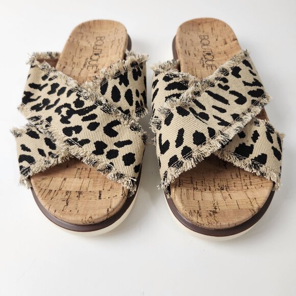Boutique By Corkys Sandals Womens 9 Leopard Print Slip On Western Distressed - Picture 3 of 10